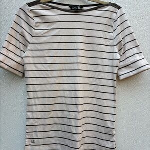 Lauren ralph Lauren boat neck striped Short Sleeve Top size Large preppy quality